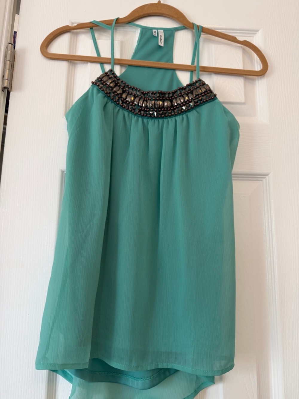Girls Teal Beaded Halter Top